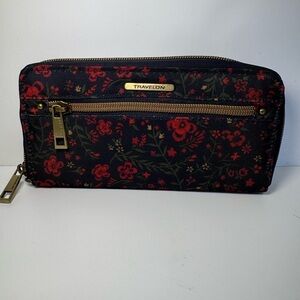 Travelon Wallet Wristlet Safe ID RFID Women's in navy floral
